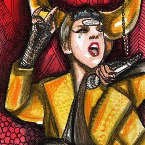 paws up, original art, watercolor, Lady Gaga, signed. 5 by 7, ready to frame